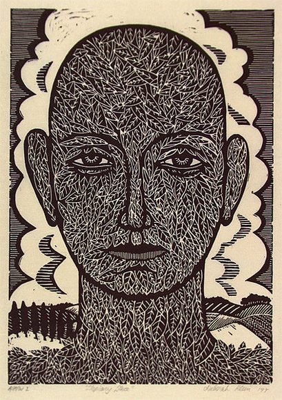 Artist: b'Klein, Deborah.' | Title: b'Topiary face' | Date: 1997 | Technique: b'linocut, printed in black ink, from one block'