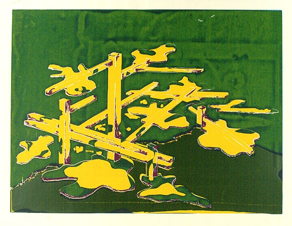 Artist: b'COLEING, Tony' | Title: bIdea for 'to do with blue' sculpture [recto]; A gardeners de flower dream [verso]. | Date: (1975) | Technique: b'screenprint, printed in colour, from multiple stencils'