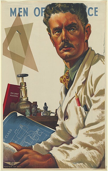 Artist: b'Freedman, Harold.' | Title: b'Men of service: The locomotive designer.' | Date: 1947 | Technique: b'lithograph, printed in colour, from multiple zinc plates'