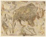 Artist: b'MACQUEEN, Mary' | Title: b'Bison' | Date: 1974 | Technique: b'lithograph, printed in colour on recto and verso, from multiple plates' | Copyright: b'Courtesy Paulette Calhoun, for the estate of Mary Macqueen'