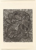 Title: b'Poison fish' | Date: 1987 | Technique: b'linocut, printed in black ink, from one block'