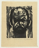 Artist: AMOR, Rick | Title: Self portrait. | Date: 1984 | Technique: woodcut, printed in black ink, from one block