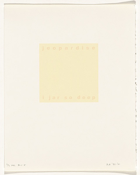 Artist: b'Burgess, Peter.' | Title: b'jeopardise: i jar so deep.' | Date: 2001 | Technique: b'computer generated inkjet prints, printed in colour, from digital files'