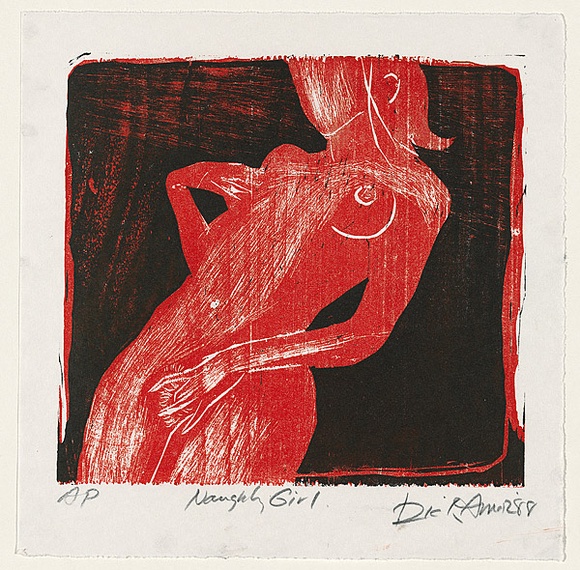 Artist: b'AMOR, Rick' | Title: b'Naughty girl.' | Date: 1988 | Technique: b'woodcut, printed in colour, from two blocks'