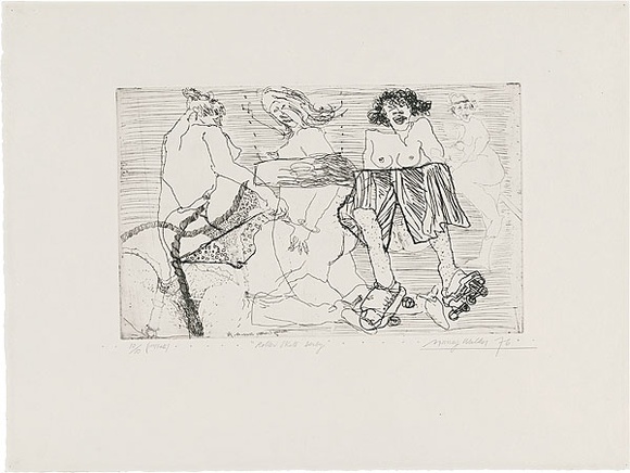 Artist: b'WALKER, Murray' | Title: b'Roller skate derby.' | Date: 1976 | Technique: b'etching, printed in black ink, from one plate'