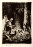 Artist: LINDSAY, Lionel | Title: Tucker time | Date: 1935 | Technique: etching, printed in warm black ink, from one copper plate | Copyright: Courtesy of the National Library of Australia