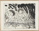 Artist: BOYD, Arthur | Title: Figure in a cornfield with lion and trees. | Date: (1968-69) | Technique: etching, printed in black ink, from one plate | Copyright: Reproduced with permission of Bundanon Trust