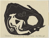 Artist: Thake, Eric. | Title: Greeting card: Christmas (Desiderata or That hollow-log at Alice Springs). | Date: 1948 | Technique: linocut, printed in black ink, from one block