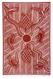 Artist: b'Marika, Banduk.' | Title: b'Miyapunu and Guya' | Date: 1985 | Technique: b'linocut, printed in red ink, from one block'