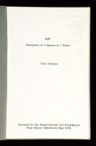 Artist: b'Johnson, Tim.' | Title: bESP examples of five spaces in one place: Newtown, N.S.W., Tim Johnson, 1976: an artist's book containing [10] p.p. | Date: 1976 | Technique: b'offset-lithograph' | Copyright: b'\xc2\xa9 Tim Johnson'