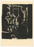 Artist: b'AMOR, Rick' | Title: b'Giles Auty painter/critic.' | Date: 1990 | Technique: b'woodcut, printed in black and grey ink, from two blocks'