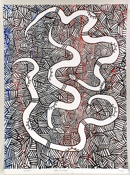 Artist: b'Leslie, Lawrence.' | Title: b'Kaleboi (Brown Snake)' | Date: 1980s | Technique: b'screenprint'