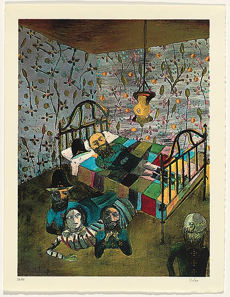 Artist: b'Nolan, Sidney.' | Title: b'The defence of Aaron Sherritt' | Date: 1970-71 | Technique: b'screenprint, printed in colour, from multiple stencils'