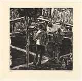 Artist: b'Harding, Nicholas.' | Title: b'not titled [man with milkshake]' | Date: 2004 | Technique: b'etching, aquatint, sugar-lift and open-bite, printed in black ink, from one plate'