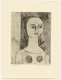 Artist: b'HANRAHAN, Barbara' | Title: b'Young girl' | Date: c.1960 | Technique: b'etching, printed in black, with plate-tone, from one plate'