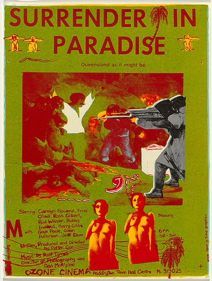 Artist: b'Cowper, Martin.' | Title: b'Surrender in paradise...Queensland as it might be.' | Date: 1978 | Technique: b'screenprint, printed in colour, from five stencils'