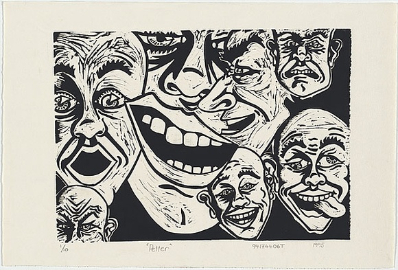 Artist: b'Thompson, Peter.' | Title: b'Petter' | Date: 1995 | Technique: b'linocut printed  in black ink, from one block'