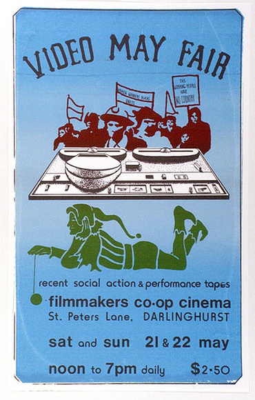 Artist: b'GREY, Peter' | Title: b'Video May Fair recent social action & performance tapes' | Date: 1977 | Technique: b'screenprint, printed in colour, from four stencils'