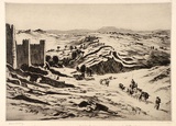 Artist: b'LINDSAY, Lionel' | Title: b'Outside the walls, Avila' | Date: 1926 | Technique: b'drypoint, printed in brown ink with plate-tone, from one plate' | Copyright: b'Courtesy of the National Library of Australia'