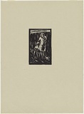 Artist: b'Carter, Maurie.' | Title: b'(Woman, child and cat).' | Date: 1949 | Technique: b'linocut, printed in black ink, from one block'