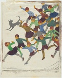 Artist: b'Spowers, Ethel.' | Title: b'School is out.' | Date: 1936 | Technique: b'linocut, printed in colour, from five blocks'