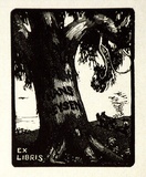 Artist: b'LINDSAY, Lionel' | Title: b'Bookplate: Hans Heysen' | Date: 1923 | Technique: b'wood-engraving, printed in black ink, from one plate' | Copyright: b'Courtesy of the National Library of Australia'