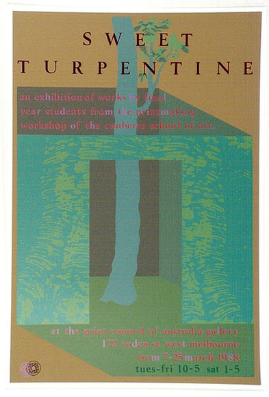 Artist: b'Gregory, Rodney.' | Title: b'Sweet turpentine' | Date: 1988 | Technique: b'screenprint, printed in colour, from multiple stencils'