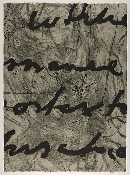 Artist: b'PARR, Mike' | Title: b'Language and chaos 12.' | Date: 1990 | Technique: b'drypoint, electric grinder and burnishing, printed in black ink, from one copper plate; over printed with lift ground aquatint, printed in black ink, from one steel plate'