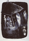 Artist: b'NICOLSON, Noel' | Title: b'Twilight market' | Date: 1995 | Technique: b'lithograph, printed in black and blue, from two stones'