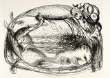 Artist: BOYD, Arthur | Title: Nude on couch with beast below ram's horns. | Date: 1960-70 | Technique: lithograph, printed in black ink, from one stone [or plate] | Copyright: Reproduced with permission of Bundanon Trust