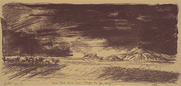 Artist: b'Trenfield, Wells.' | Title: b'Some place, some time - maybe the You Yangs' | Date: 1983 | Technique: b'lithograph, printed in deep madder ink, from one stone'