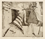 Artist: b'Janesw, Roger.' | Title: b'Man and woman on a stage' | Date: 1967 | Technique: b'etching and aquatint, printed in black ink, from one plate'