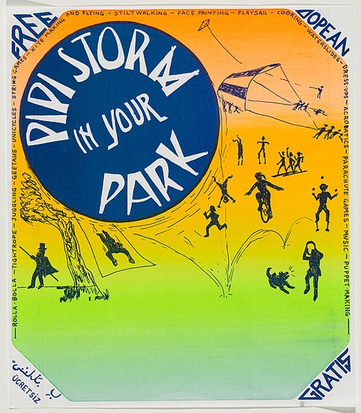 Artist: b'Lightbody, Graham.' | Title: b'Pipi storm in your park.' | Date: 1978-79 | Technique: b'screenprint, printed in colour, from two stencils' | Copyright: b'Courtesy Graham Lightbody'