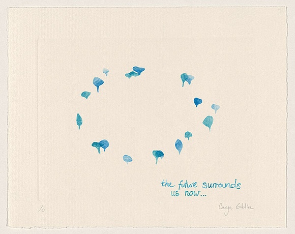 Title: b'The future surrounds us now.' | Date: 1999 | Technique: b'spit bite etching and stencilling, printed in colour, from multiple plates; hand-colouring'