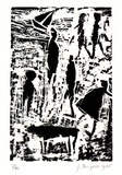 Artist: b'Burgess, Jeff.' | Title: b'Kids on beach.' | Date: 1985 | Technique: b'woodcut'