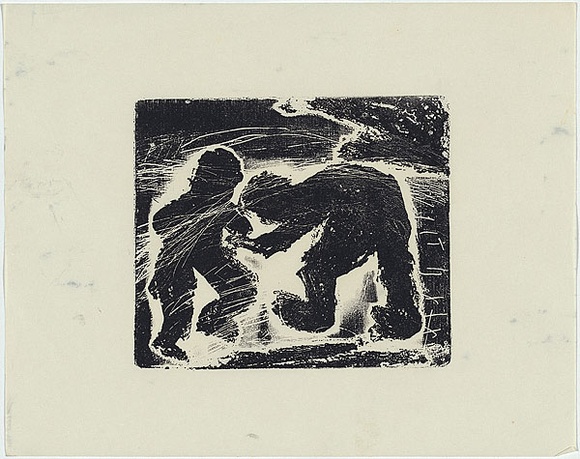 Artist: b'MADDOCK, Bea' | Title: b'Fighting figures' | Date: 1963 | Technique: b'relief-etching, from one copper plate; woodcut, from three blocks'