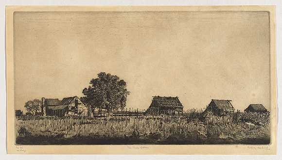 Artist: URE SMITH, Sydney | Title: The three barns. | Date: 1921 | Technique: etching, printed in warm black ink with plate-tone, from one plate