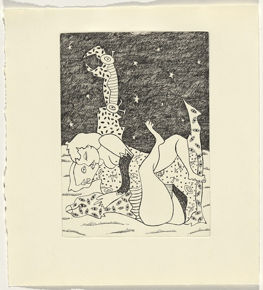 Artist: b'Convey, Sylvia.' | Title: b'not titled [two figures in embrace].' | Date: October 1990 | Technique: b'etching, printed in black ink, from one plate'