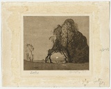 Artist: LINDSAY, Lionel | Title: Pastoral | Date: 1918 | Technique: softground-etching and aquatint, printed in brown ink with plate-tone, from one plate | Copyright: Courtesy of the National Library of Australia