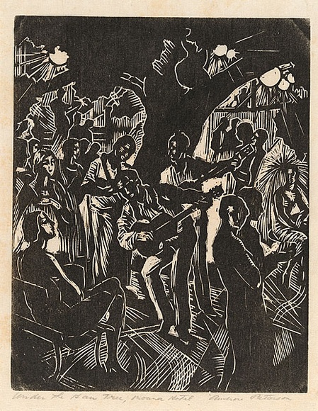 Artist: Patterson, Ambrose. | Title: Under the ikan tree, Mouna Hotel | Date: c.1925 | Technique: woodblock, printed in black ink, from one block