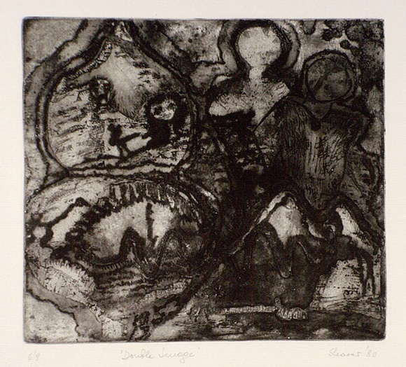 Artist: b'SHEARER, Mitzi' | Title: b'Double image' | Date: 1980 | Technique: b'etching, printed in black ink, from one  plate'