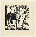 Artist: b'Ward, Fred.' | Title: b'The hut in the trees' | Date: c.1930 | Technique: b'linocut, printed in black ink, from one block'