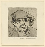 Artist: b'WILLIAMS, Fred' | Title: b'Charles Blackman' | Date: 1958 | Technique: b'etching, aquatint, engraving and flat biting, printed in black ink, from one copper plate' | Copyright: b'\xc2\xa9 Fred Williams Estate'