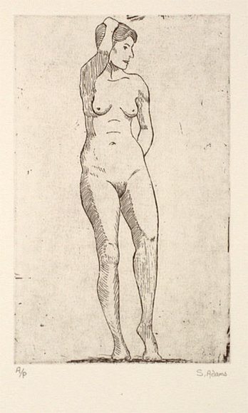 Artist: Adams, Stephen. | Title: not titled [standing female nude] | Date: 1990,  June | Technique: etching, printed in black ink, from one plate