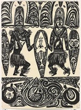 Title: Not titled [traditional dancers] | Date: 1991 | Technique: linocut, printed in black ink, from one block