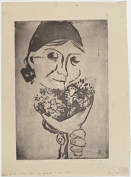 Artist: b'MACQUEEN, Mary' | Title: b'New Australia' | Date: c.1960 | Technique: b'aquatint, printed with plate-tone, from one plate' | Copyright: b'Courtesy Paulette Calhoun, for the estate of Mary Macqueen'