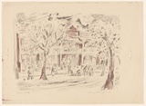 Artist: b'MACQUEEN, Mary' | Title: b'Terrace in Napier Street' | Date: c.1957 | Technique: b'lithograph, printed in colour, from two plates in grey and red ink' | Copyright: b'Courtesy Paulette Calhoun, for the estate of Mary Macqueen'