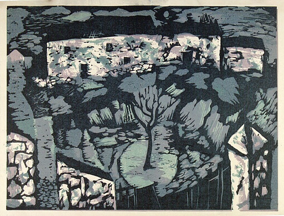 Artist: b'Adams, Tate.' | Title: b'(Village in Mourne).' | Date: (1954) | Technique: b'linocut, printed in colour, from three blocks'