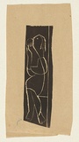 Title: not titled [figure with ball] | Technique: linocut, printed in brown ink,  from one block