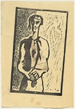 Title: b'not titled [portrait of man with cross around neck]' | Date: 1950s-60s | Technique: b'linocut, printed in black ink, from one block'